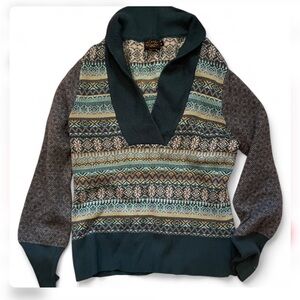 Icelandic Designs Fair Isle Merino Wool Cowl Neck Sweater Size XL
